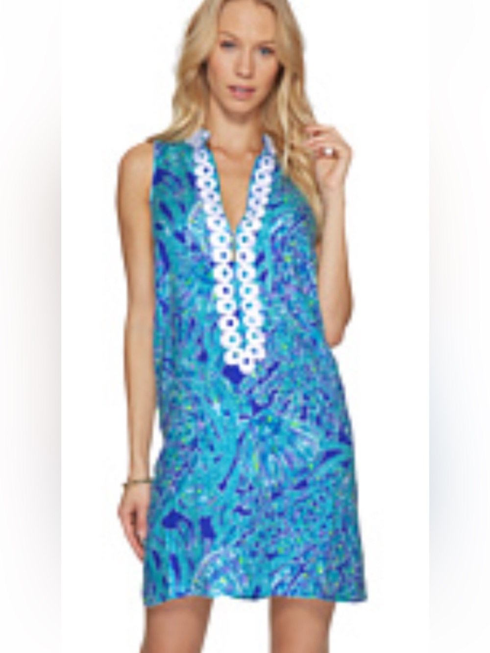 Lilly Pulitzer Sleeveless Jane Shift Tortuga Blue Green seashell Print Sz 10